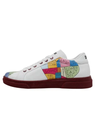 Femme Cuir Vegan Blanc Baskets - Manhattan Motif - 
