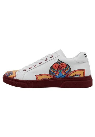 Femme Cuir Vegan Blanc Baskets - India Motif - 