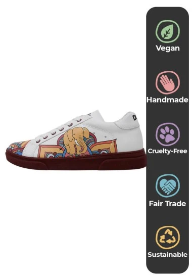 Femme Cuir Vegan Blanc Baskets - India Motif - 