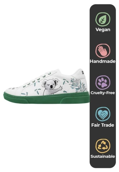 Femme Cuir Vegan Blanc Baskets - Koala Hug Motif - 