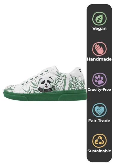Femme Cuir Vegan Blanc Baskets - Bamboo Lover Motif - 