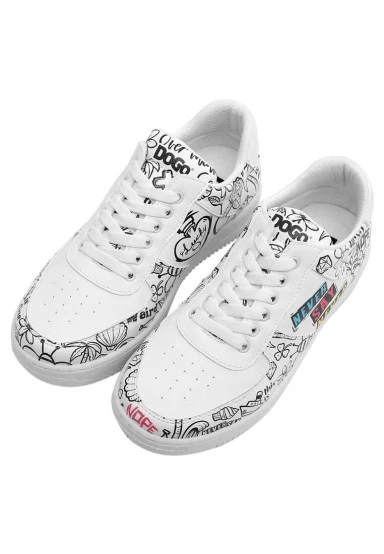 Femme Cuir Vegan Blanc Baskets - Never Say Never Motif - 