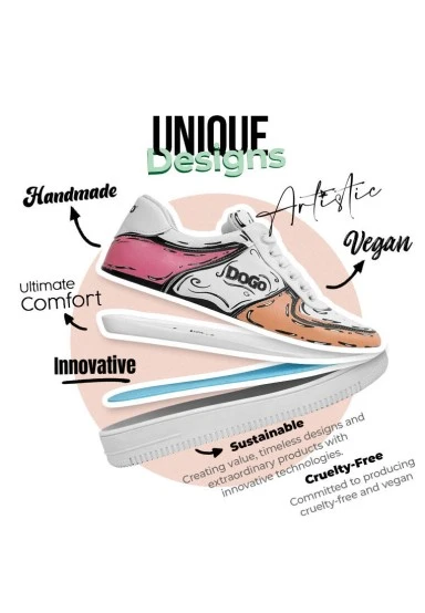 Femme Cuir Vegan Blanc Baskets - Dogo Sketch Motif - 