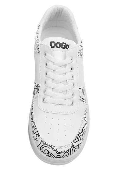Femme Cuir Vegan Blanc Baskets - Bon Voyage Motif - 