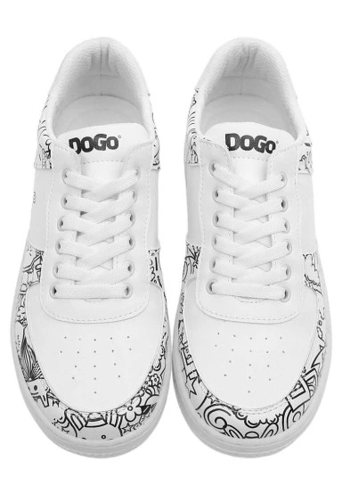 Femme Cuir Vegan Blanc Baskets - Bon Voyage Motif - 