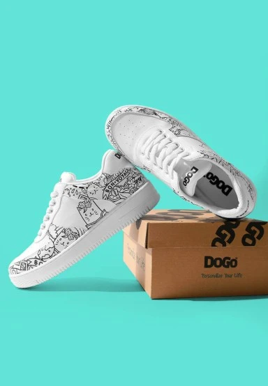 Femme Cuir Vegan Blanc Baskets - Bon Voyage Motif - 