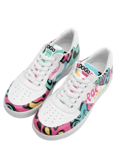 Femme Cuir Vegan Blanc Baskets - Pop the Art Motif - 