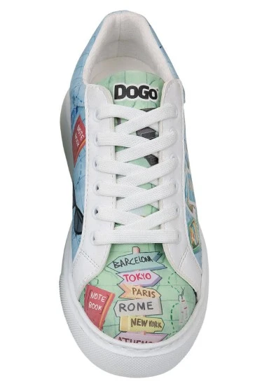 Femme Cuir Vegan Blanc Baskets - Ready to Travel Motif - 