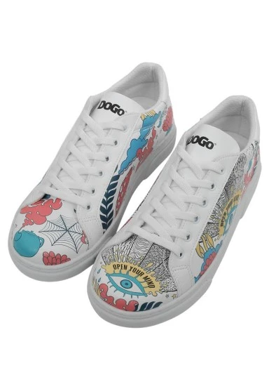 Femme Cuir Vegan Blanc Baskets - Open Your Mind Motif - 