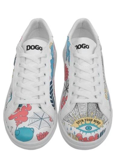 Femme Cuir Vegan Blanc Baskets - Open Your Mind Motif - 