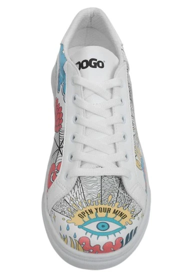 Femme Cuir Vegan Blanc Baskets - Open Your Mind Motif - 