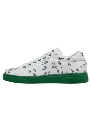 Femme Cuir Vegan Blanc Baskets - Life Goes On Motif - 