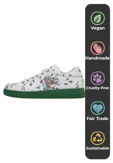 Femme Cuir Vegan Blanc Baskets - Life Goes On Motif - 