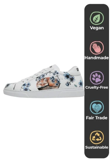 Femme Cuir Vegan Blanc Baskets - Stay Clever Motif - 
