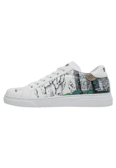 Femme Cuir Vegan Blanc Baskets - Time To Go Motif - 