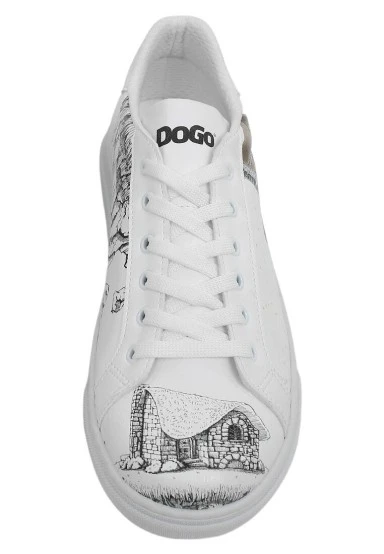 Femme Cuir Vegan Blanc Baskets - Time To Go Motif - 