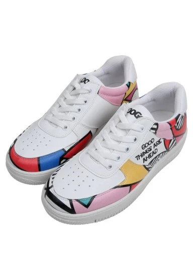 Femme Cuir Vegan Blanc Baskets - Painting in Harmony Motif - 