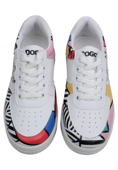 Femme Cuir Vegan Blanc Baskets - Painting in Harmony Motif - 