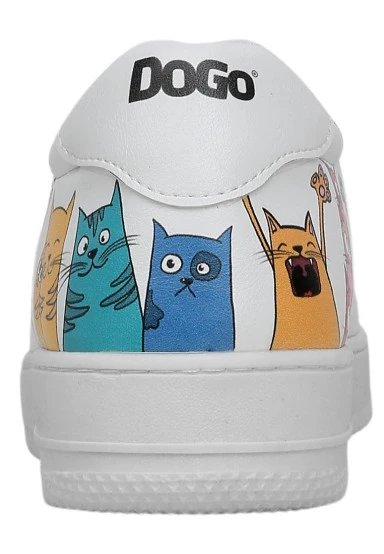 Femme Cuir Vegan Blanc Baskets - Cat Lovers Motif - 