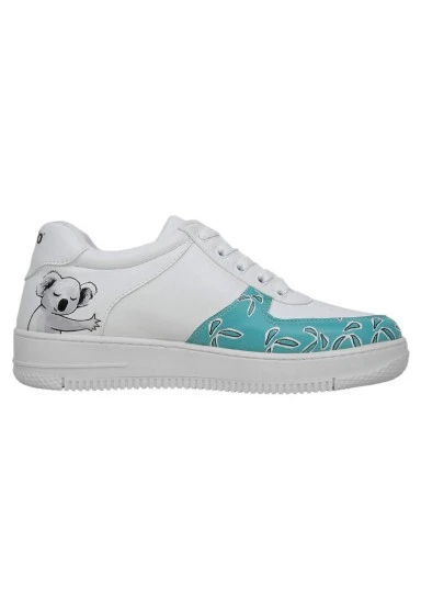 Femme Cuir Vegan Blanc Baskets - Koala Hug Motif - 