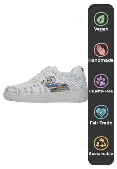 Femme Cuir Vegan Blanc Baskets - The Wise Owl Motif - 