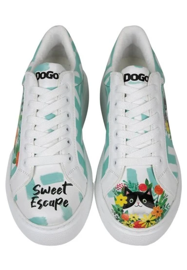 Femme Cuir Vegan Blanc Baskets - Sweet Escape Motif - 