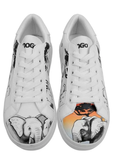 Femme Cuir Vegan Blanc Baskets - Sunset Animals Motif - 