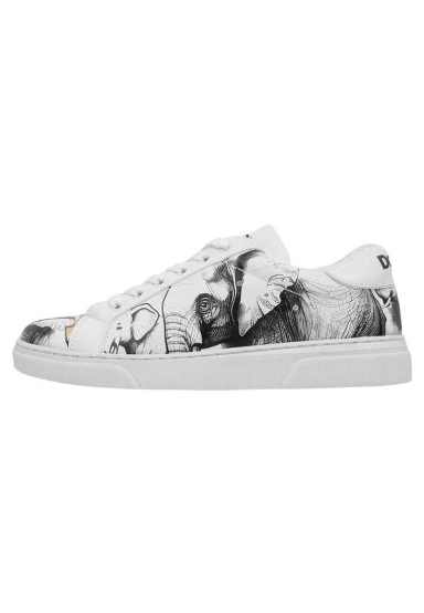 Femme Cuir Vegan Blanc Baskets - Sunset Animals Motif - 