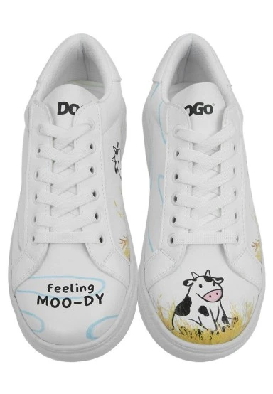 Femme Cuir Vegan Blanc Baskets - Feeling Moody Motif - 