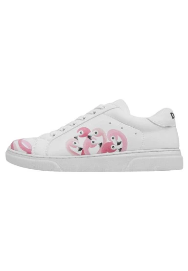 Femme Cuir Vegan Blanc Baskets - Pink Paradise Motif - 