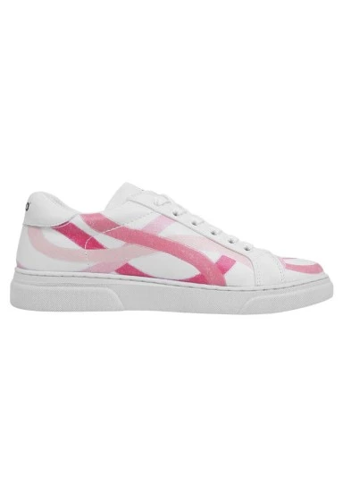 Femme Cuir Vegan Blanc Baskets - Pink Paradise Motif - 