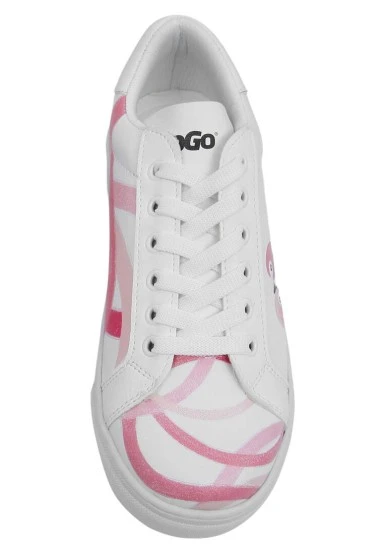 Femme Cuir Vegan Blanc Baskets - Pink Paradise Motif - 