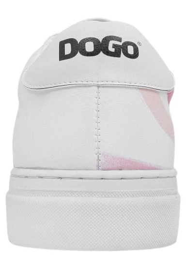 Femme Cuir Vegan Blanc Baskets - Pink Paradise Motif - 
