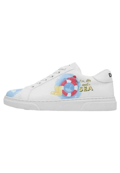 Femme Cuir Vegan Blanc Baskets - You, Me and the Sea Motif - 