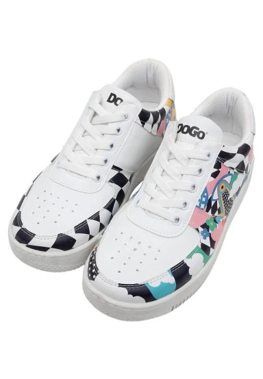 Femme Cuir Vegan Blanc Baskets - Born to be Awesome Motif - 