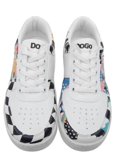 Femme Cuir Vegan Blanc Baskets - Born to be Awesome Motif - 
