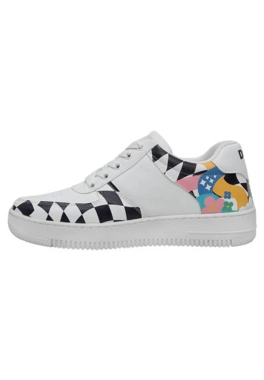 Femme Cuir Vegan Blanc Baskets - Born to be Awesome Motif - 