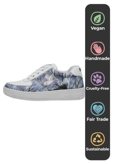 Femme Cuir Vegan Blanc Baskets - The Night is Dark Motif - 