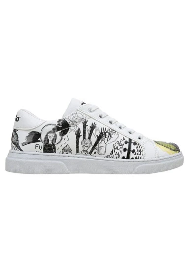 Femme Cuir Vegan Blanc Baskets - I was here Motif - 