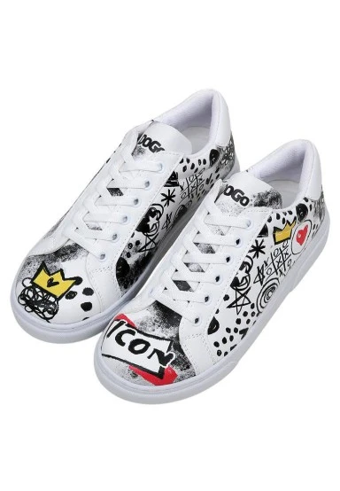 Femme Cuir Vegan Blanc Baskets - Icon Motif - 