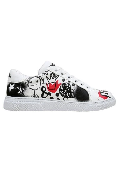 Femme Cuir Vegan Blanc Baskets - Icon Motif - 