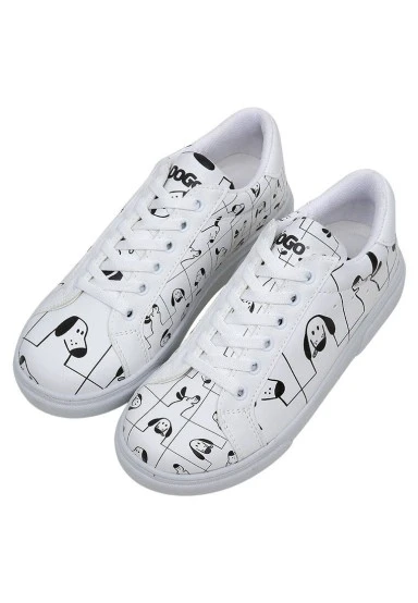 Femme Cuir Vegan Blanc Baskets - I Woof You Motif - 