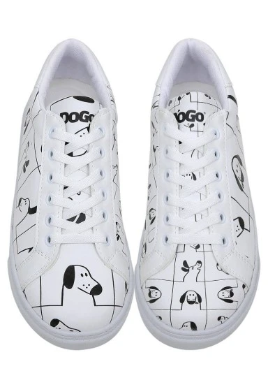 Femme Cuir Vegan Blanc Baskets - I Woof You Motif - 