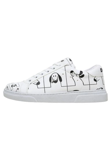 Femme Cuir Vegan Blanc Baskets - I Woof You Motif - 