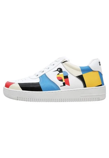 Femme Cuir Vegan Blanc Baskets - Bauhaus Birdie Motif - 