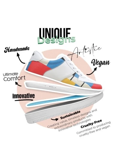 Femme Cuir Vegan Blanc Baskets - Bauhaus Birdie Motif - 