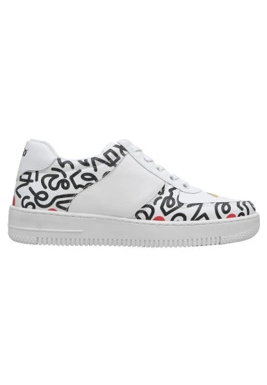 Femme Cuir Vegan Blanc Baskets - Cat and Mouse Motif - 