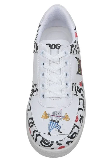 Femme Cuir Vegan Blanc Baskets - Cat and Mouse Motif - 