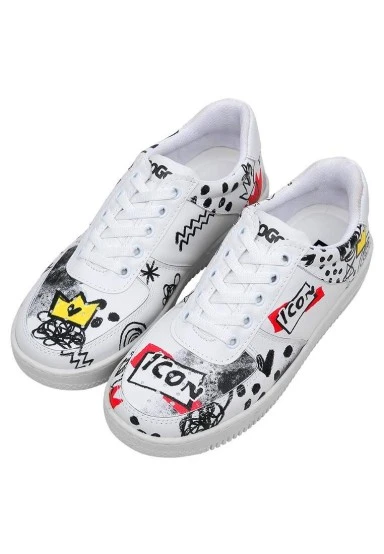 Femme Cuir Vegan Blanc Baskets - Icon Motif - 