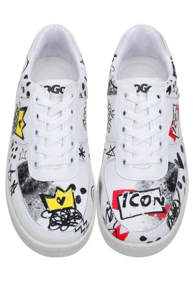 Femme Cuir Vegan Blanc Baskets - Icon Motif - 